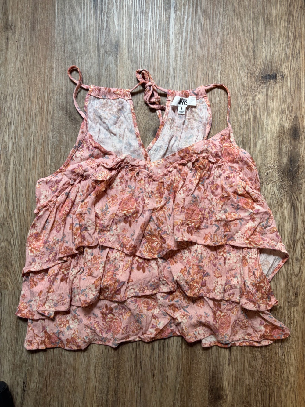 Women’s Madden NYC Mauve Pink Floral Tri-Ruffle Tiered Camisole Summery Tanktop